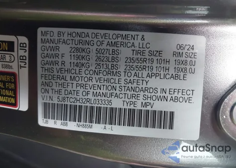 2024 Acura Rdx Standard из США, поврежденный, VIN 5J8TC2H32RL033335